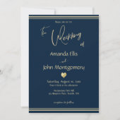 Navy and Gold Elegant Wedding with RSVP 招待状 (正面)