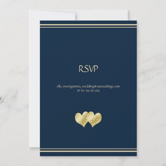 Navy and Gold Elegant Wedding with RSVP 招待状 (裏面)