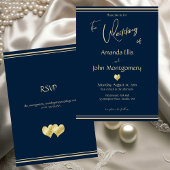 Navy and Gold Elegant Wedding with RSVP 招待状