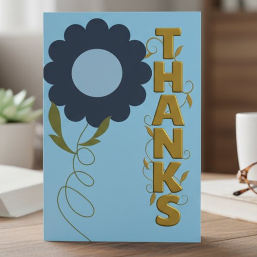 Navy and Gold Flower Gratitude Card ノートカード