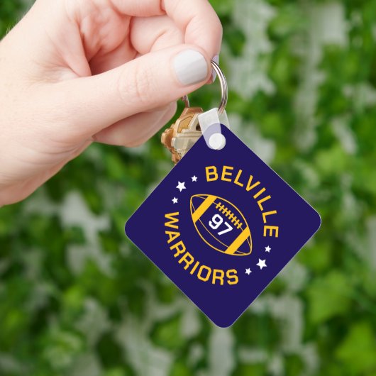 Navy and Gold Football Jersey Number Photo キーホルダー (手)