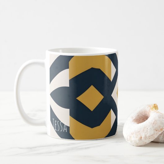 Navy and Gold Geometric Tile Pattern コーヒーマグカップ (ドーナツ)