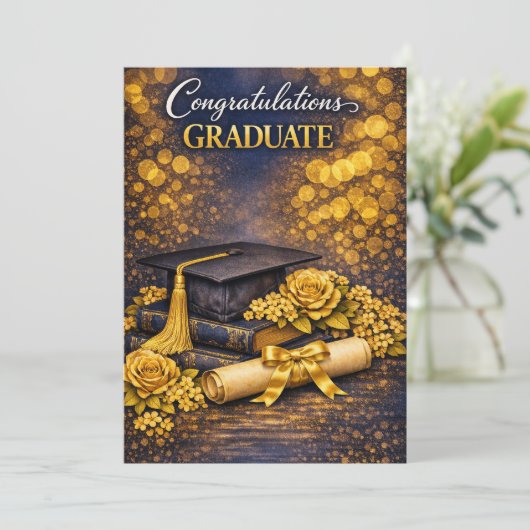 Navy and Gold Graduation Card  シーズンカード (スタンド正面)