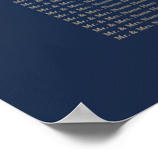 Navy and Gold Indian Inspired Seating Chart ポスター (角)