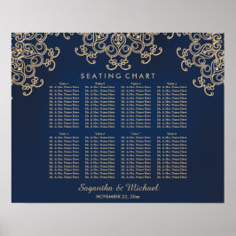 Navy and Gold Indian Inspired Seating Chart ポスター
