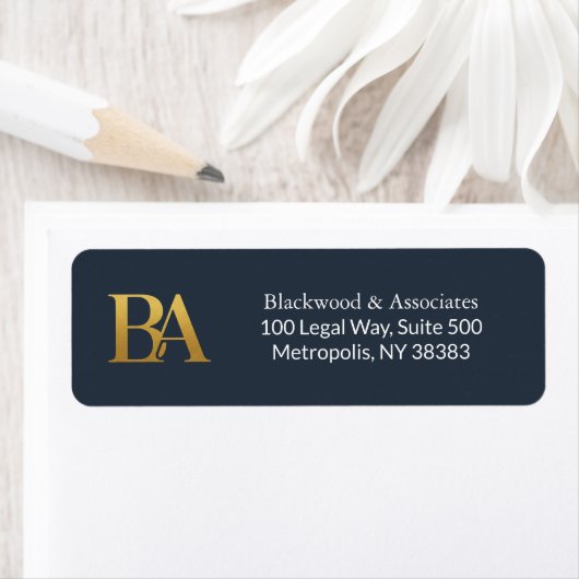 Navy and Gold Monogram Law Firm Address Labels ラベル (インサイチュ)