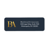 Navy and Gold Monogram Law Firm Address Labels ラベル (正面)