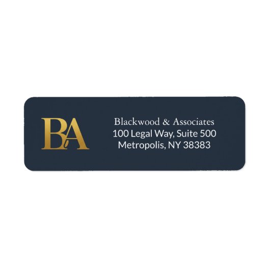 Navy and Gold Monogram Law Firm Address Labels ラベル (正面)