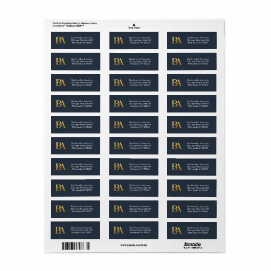 Navy and Gold Monogram Law Firm Address Labels ラベル (フルシート)