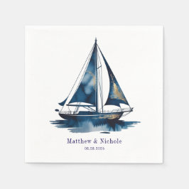 Navy and Gold Nautical Boat Gold Frame Wedding スタンダードカクテルナプキン