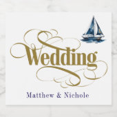 Navy and Gold Nautical Boat Gold Frame Wedding スパークリングワインラベル (シングルラベル)