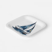 Navy and Gold Nautical Boat Gold Frame Wedding ペーパープレート (傾斜あり)