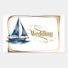 Navy and Gold Nautical Boat Gold Frame Wedding 長方形シール