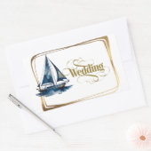 Navy and Gold Nautical Boat Gold Frame Wedding 長方形シール (封筒)