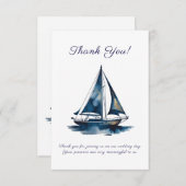 Navy And Gold Sailboat Nautical Wedding サンキューカード (正面/裏面)