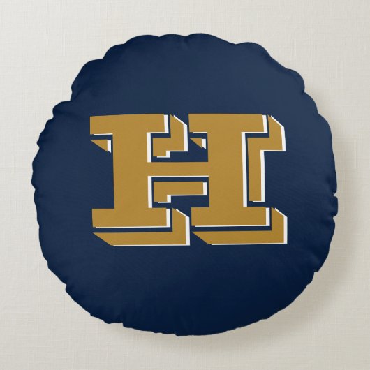 Navy and Gold School Pride Color Style Monogram ラウンドクッション (正面)