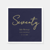Navy and Gold Seventy Birthday Party Napkins  スタンダードカクテルナプキン (正面)