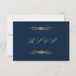 Navy and Gold Wedding Elegant Formal Reply 出欠カード