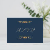 Navy and Gold Wedding Elegant Formal Reply 出欠カード (スタンド正面)