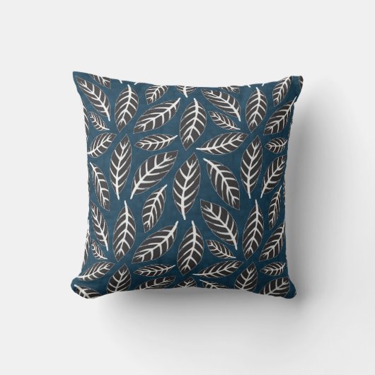 Navy and gray abstract foliage クッション (正面)