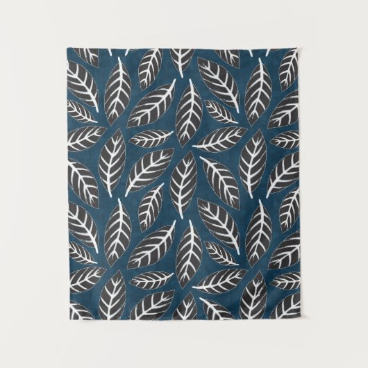 Navy and gray abstract foliage タペストリー (正面)