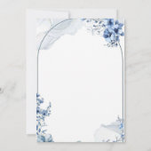 Navy and light blue watercolor floral wedding 招待状 (裏面)