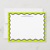 Navy and Lime Striped Wavy Frame Note Card 招待状 (正面)