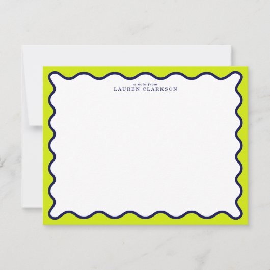 Navy and Lime Striped Wavy Frame Note Card 招待状 (正面)