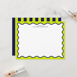 Navy and Lime Striped Wavy Frame Note Card 招待状