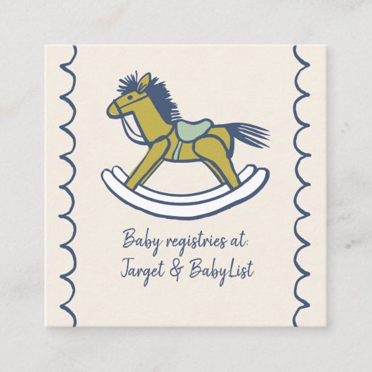 Navy and Mint Doodle Rocking Horse Baby Registry  エンクロージャーカード (正面)