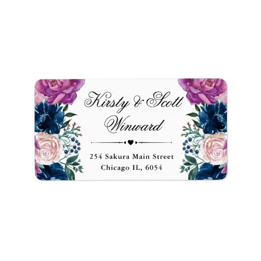 Navy and Purple Summer Flowers住所 ラベル (正面)