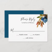 Navy and Rust Waterカラーフローラ結婚ズ 出欠カード (正面/裏面)