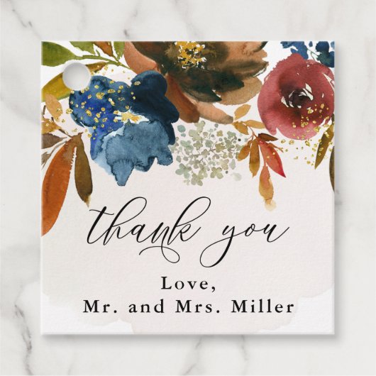 Navy and Rust Water color Bohoの結婚フローラ フェイバータグ (正面)