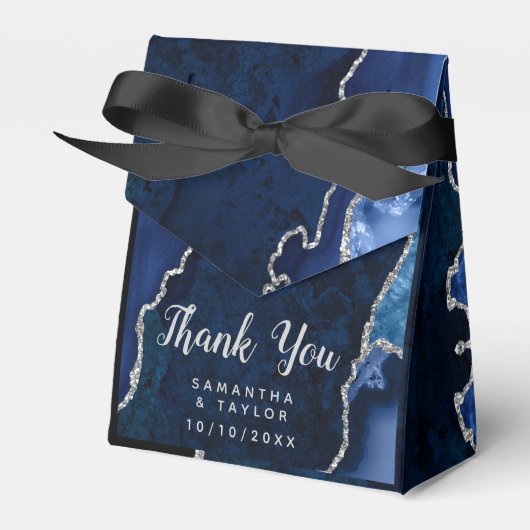 Navy and Silver Agate結婚's Thank You フェイバーボックス (正面サイド)