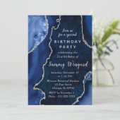 Navy and Silver Agate Marble 21st Birthday Party 招待状 (スタンド正面)