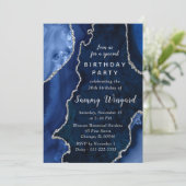 Navy and Silver Agate Marble 30th Birthday Party 招待状 (スタンド正面)