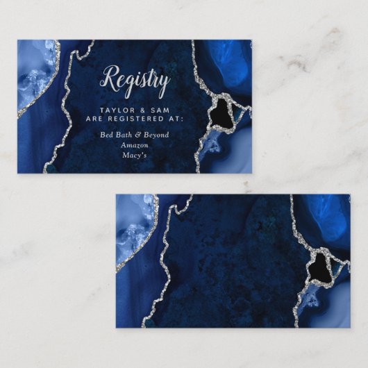 Navy and Silver Agate Wedding Registry エンクロージャーカード (正面/裏面)