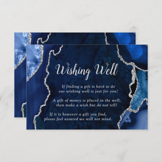 Navy and Silver Agate Wedding Wishing Well エンクロージャーカード (正面/裏面)