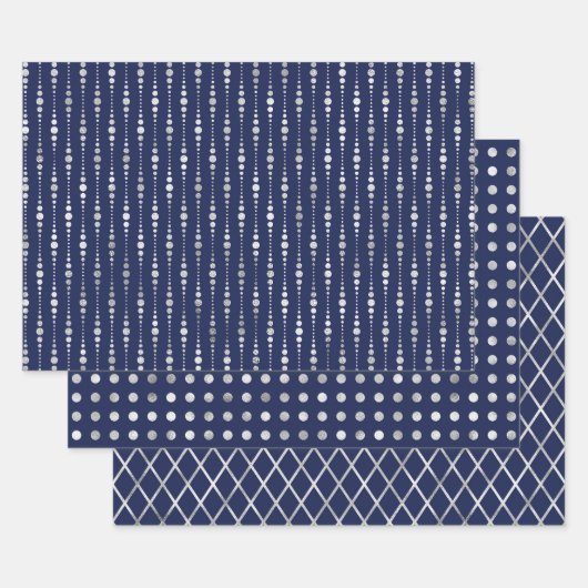 Navy and Silver Geometric Patterns Elegant ラッピングペーパーシート (セット)