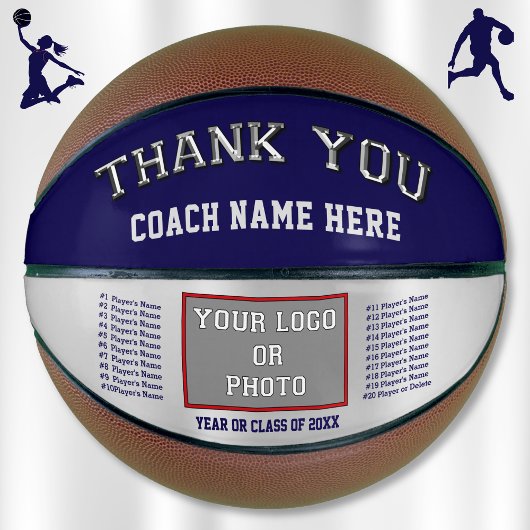 Navy and Silver, Personalized Basketball for Coach バスケットボール