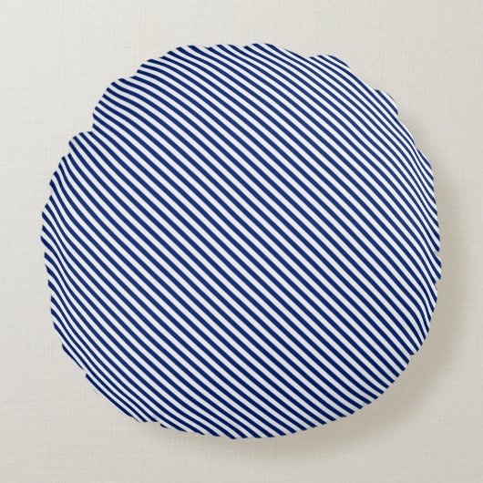 Navy and White Angled Stripes ラウンドクッション (正面)