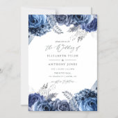 Navy and White with Silver Foil 結婚フローラ マグネット招待状 (正面)