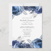 Navy and White with Silver Foil 結婚フローラ 招待状 (正面)