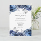 Navy and White with Silver Foil 結婚フローラ 招待状 (スタンド正面)