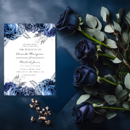 Navy and White with Silver Foil 結婚フローラ 招待状