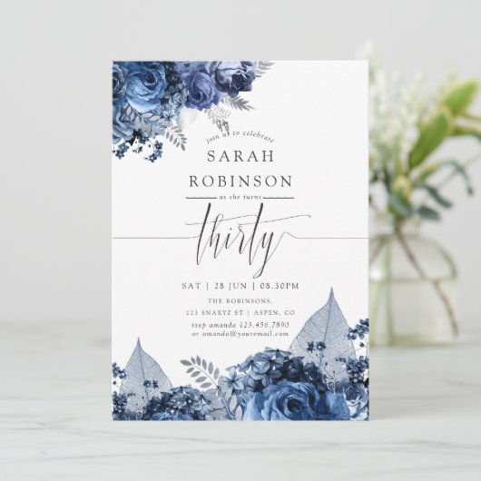 Navy and White with Silver Foil 30th Birthday 招待状 (スタンド正面)