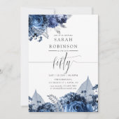 Navy and White with Silver Foil 50誕生日 招待状 (正面)