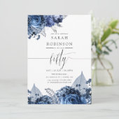 Navy and White with Silver Foil 50誕生日 招待状 (スタンド正面)