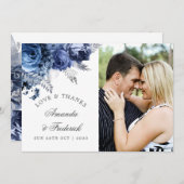 Navy and White with Silver's 結婚 Thank You サンキューカード (正面/裏面)