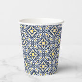 Navy and Yellow Mediterranean Tile Pattern 紙コップ (裏面)